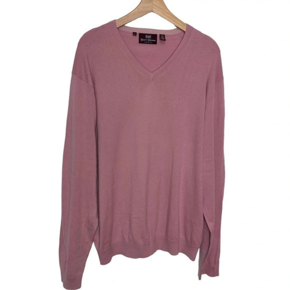 Hickey Freeman V-Neck Sweater XL Pink Cotton Silk‎ Blend Long Sleeve Pullover